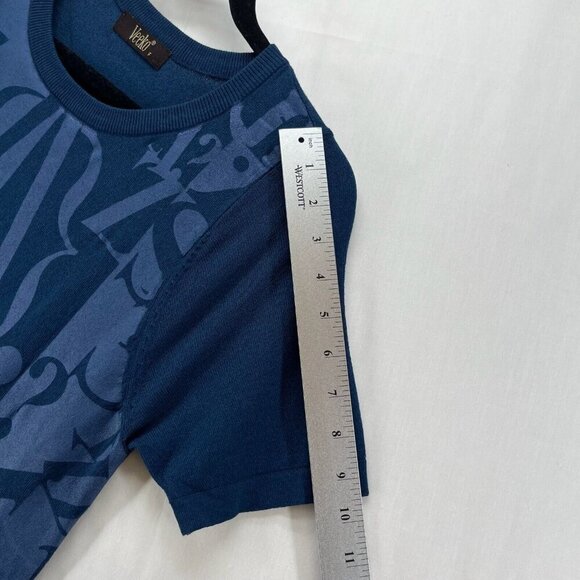 Veeko Sweater Free Size Jacquard Tunic Crewneck Short Sleeve Pullover Blue - Picture 10 of 11